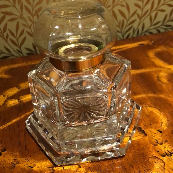 Brass and glass vintage inkwell - Picture 1 of 3